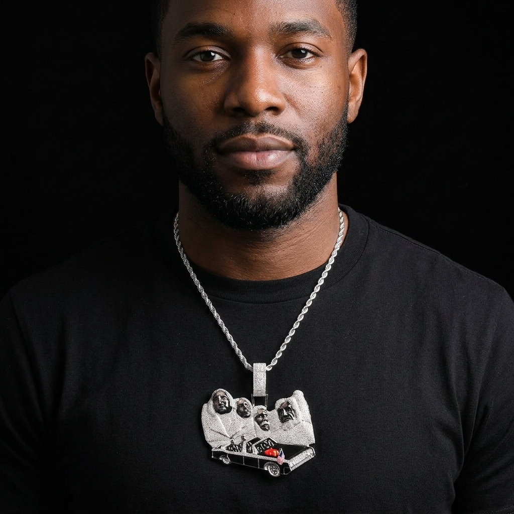 Bubble Letter Luxury JFKK Motorcade Necklace Pendant for Men Real Gold Plated Copper Cubic Zirconia Hip Hop Jewelry