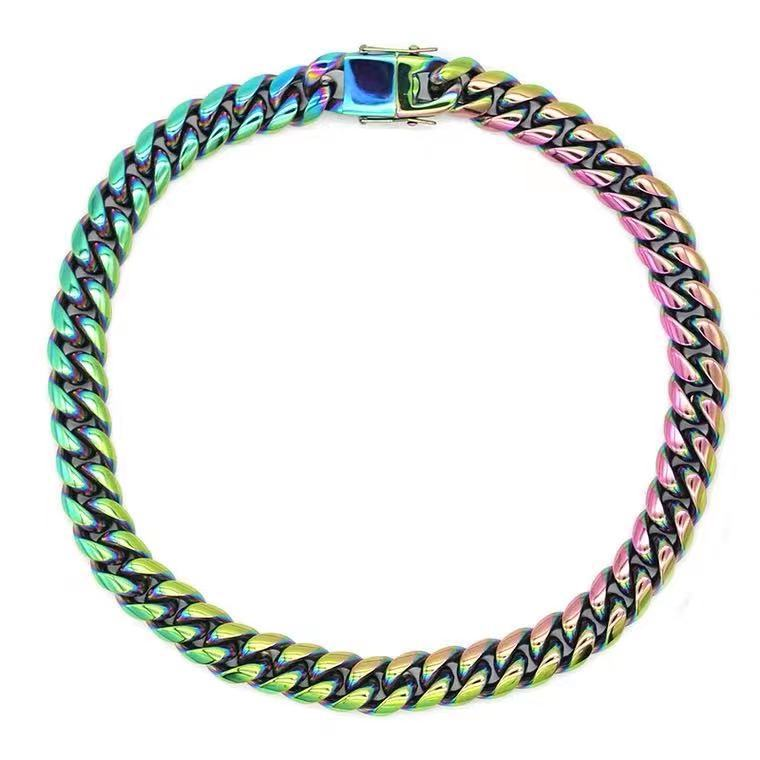 Bubble Letter Miami Cuban Link Chain Necklace Choker for Men Stainless Steel Colorful Plated Hip Hop Jewelry