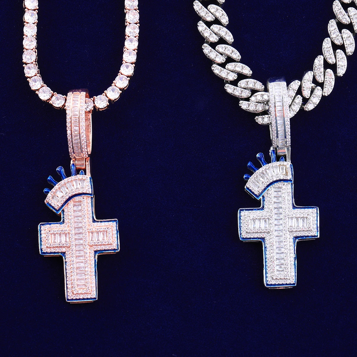 Bubble Letter Iced Out Cross Cross Necklace Pendant for Women Micro Pave Charms Bling Hip Hop Jewelry