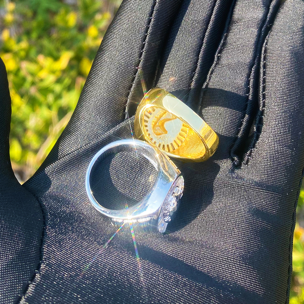Bubble Letter Iced Out Horse Head Ring for Men Real Gold Plated Cubic Zirconia Hip Hop Jewelry
