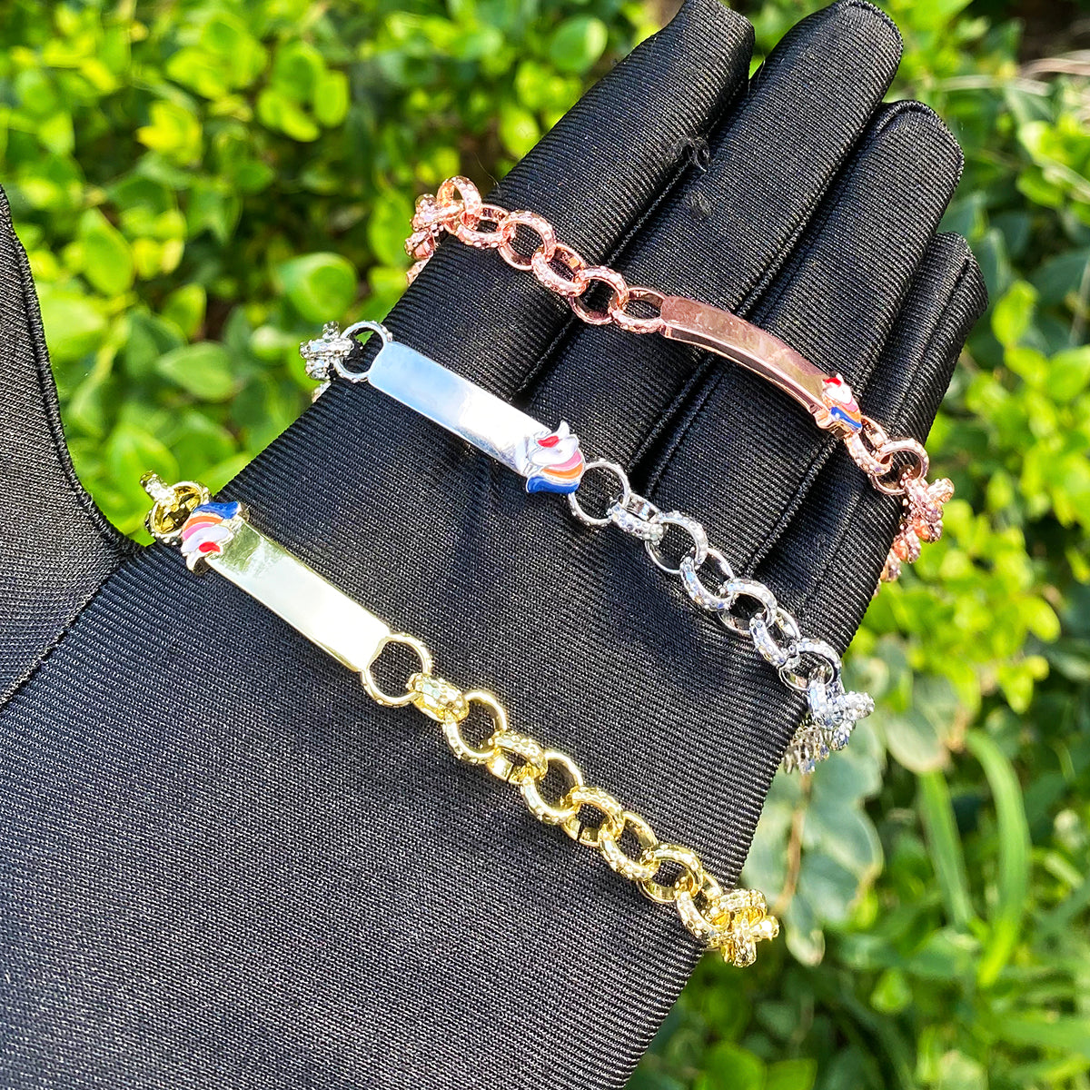 Bubble Letter Belcher Unicorn Bracelet for Men Gold Plated Hip Hop Jewelry