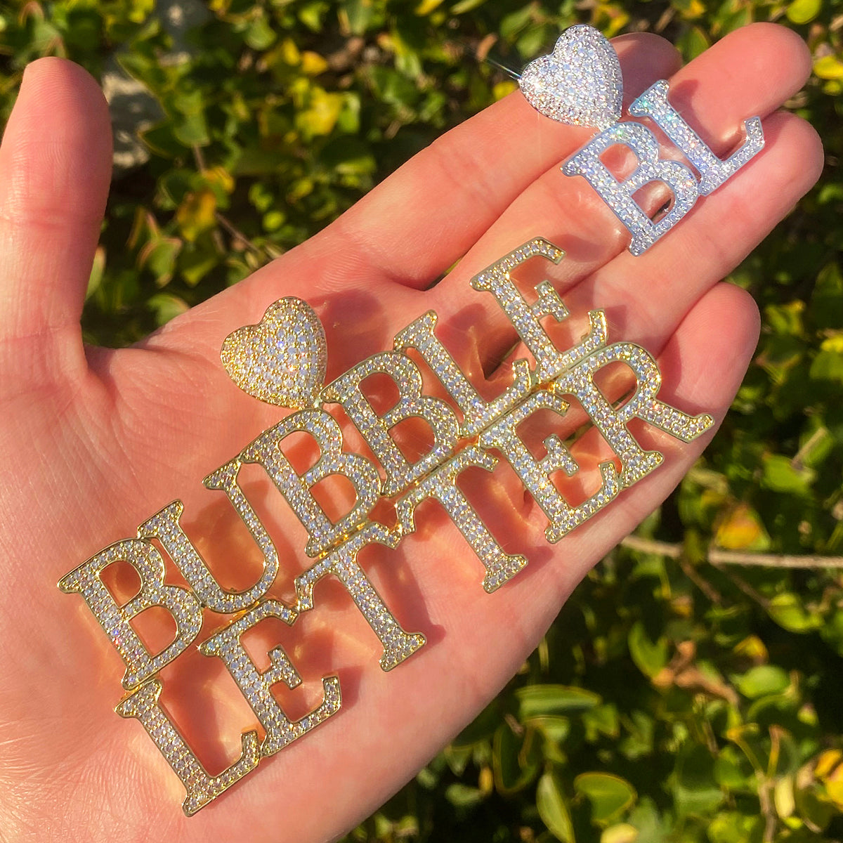 Bubble Letter Iced Out Customized Name Necklace Pendant for Men Heart Bail Real Gold Plated Hip Hop Jewelry