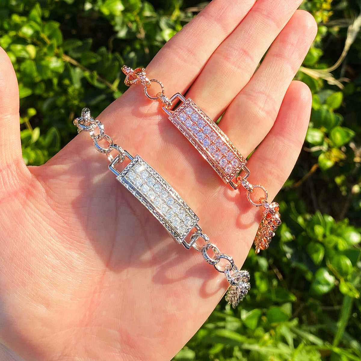 Bubble Letter Belcher Iced Tag Bracelet for Men Gold Plated Hip Hop Jewelry