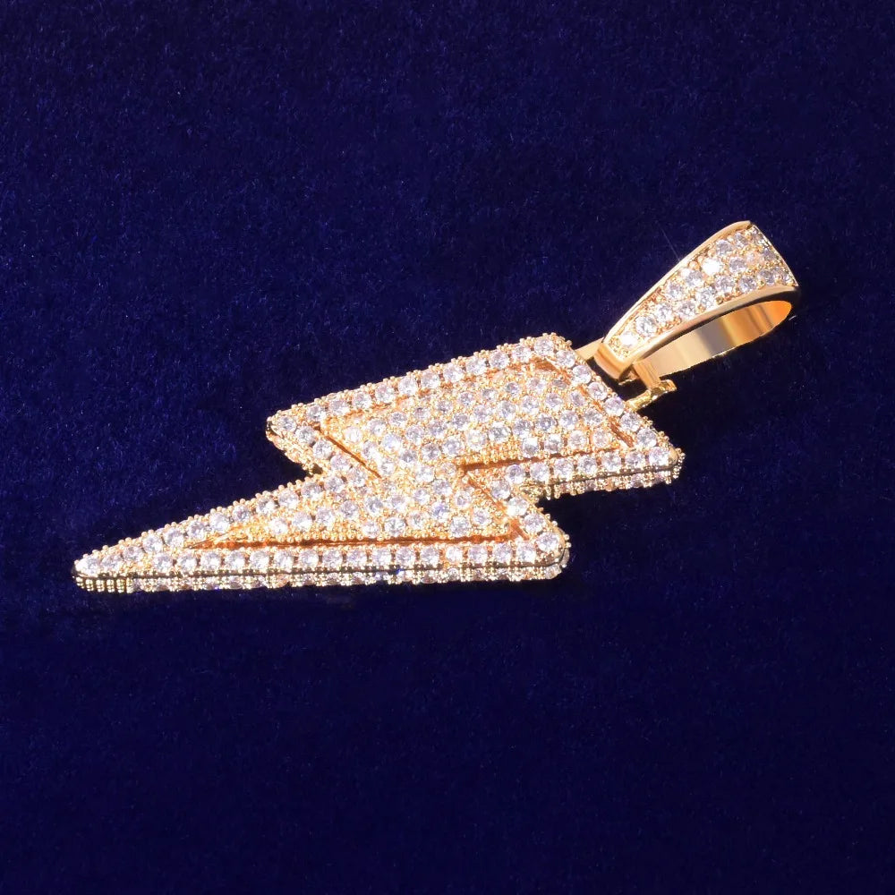 Bubble Letter Lightning Shape Pendant Necklace Bling Cubic Zircon Men's Hip Hop Rock Jewelry