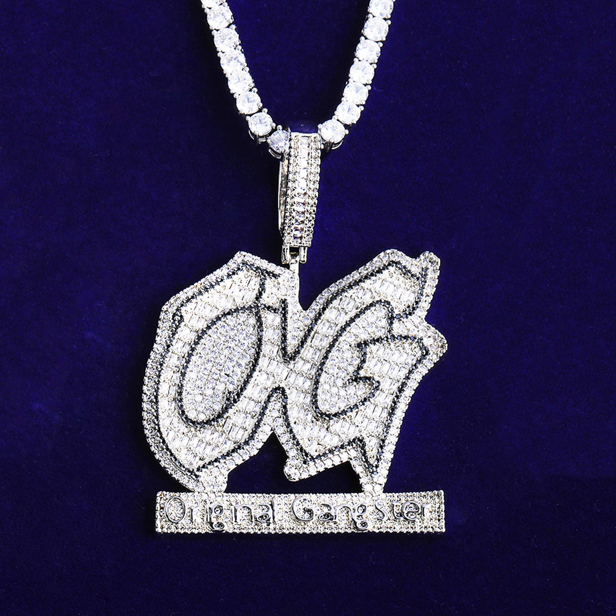Bubble Letter Iced Out Original Gangster Necklace Pendant for Men 5A Cubic Zirconia Gold Plated Hip Hop Jewelry