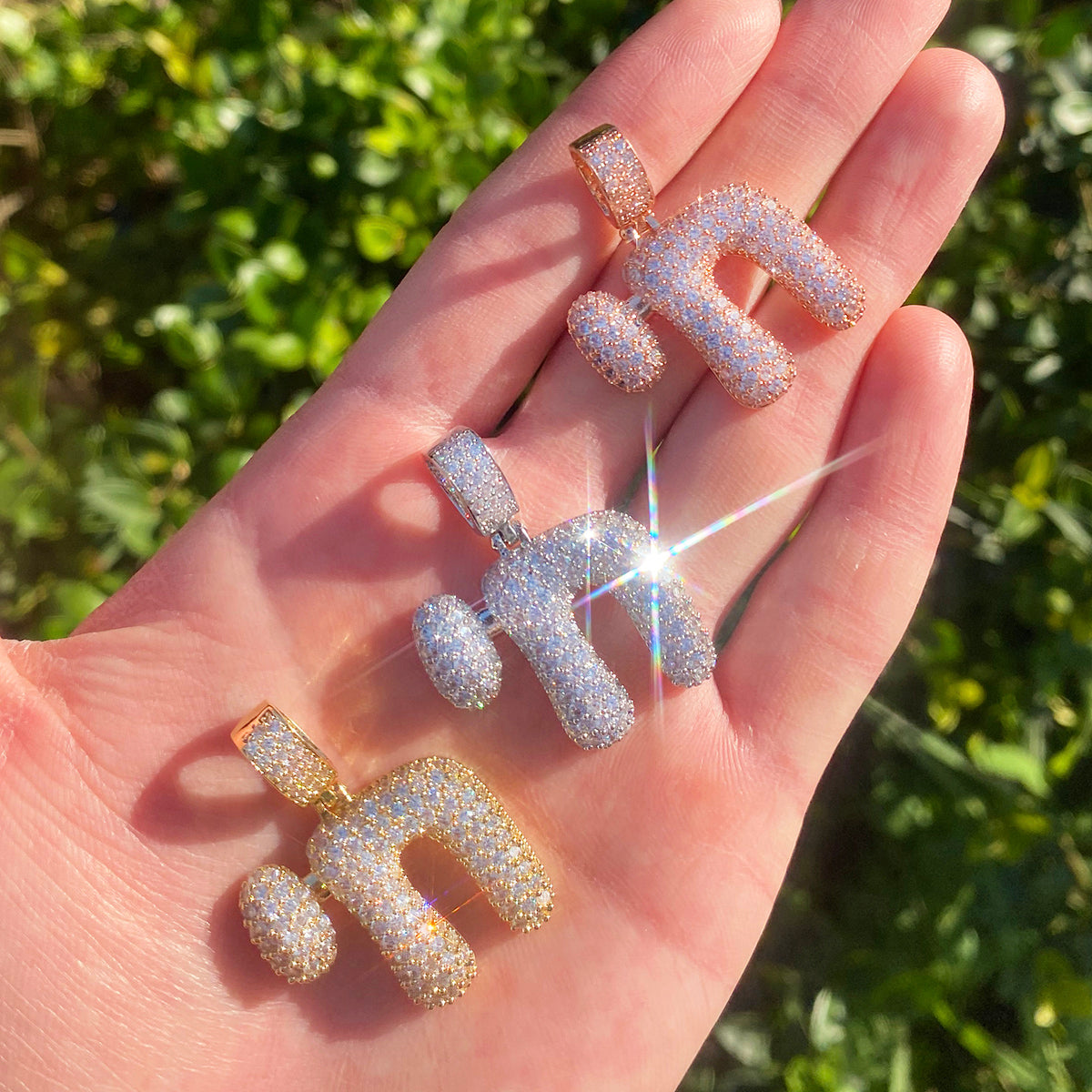 Bubble Letter Iced Out N Symbol Necklace Pendant for Men 5A Cubic Zirconia Real Gold Plated Hip Hop Jewelry