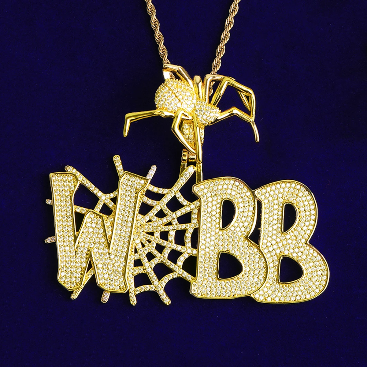 Bubble Letter Iced Out Webb Spider Bail Necklace Pendant for Men 5A Cubic Zirconia Prong Setting Hip Hop Jewelry
