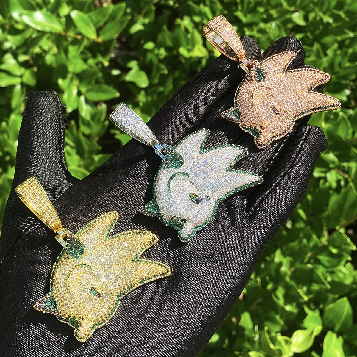 Bubble Letter Iced Out Sonic Necklace Pendant for Men 5A Cubic Zirconia Gold Plated Hip Hop Jewelry