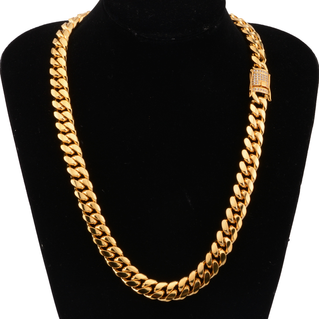 Bubble Letter Stainless Steel Miami Cuban Link Chain for Men Necklace Choker PVD Gold Plated Lobster Ice Clasp Hip Hop Jewelry