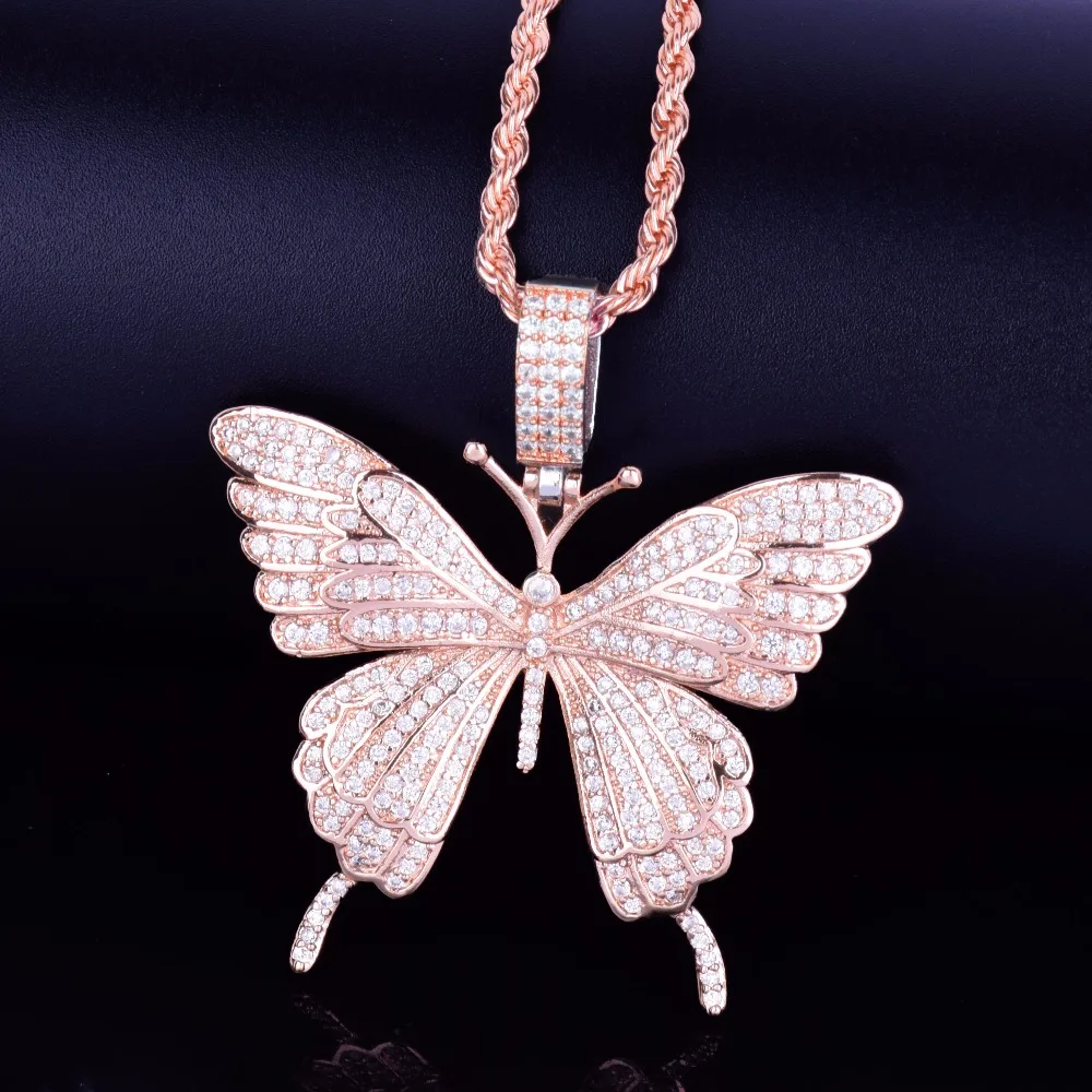 Bubble Letter Animal Butterfly Necklace & Pendant Iced Out Gold Color AAA Cubic Zircon Men's Women Hip Hop Rock Jewelry