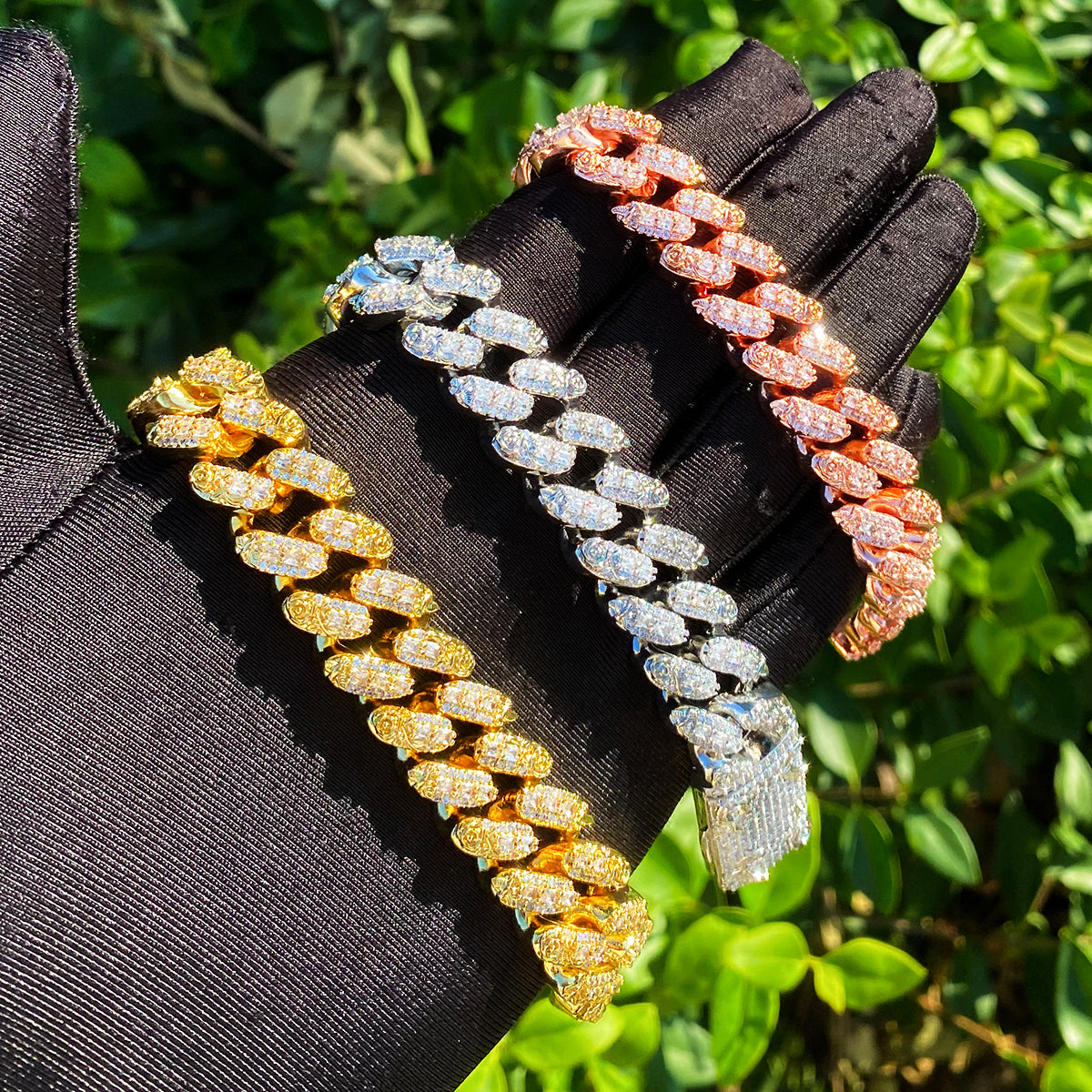 Bubble Letter Iced Out Flora Dove Cuban Link Bracelet for Men 5A Real Copper Gold Plated Hip Hop Jewelry