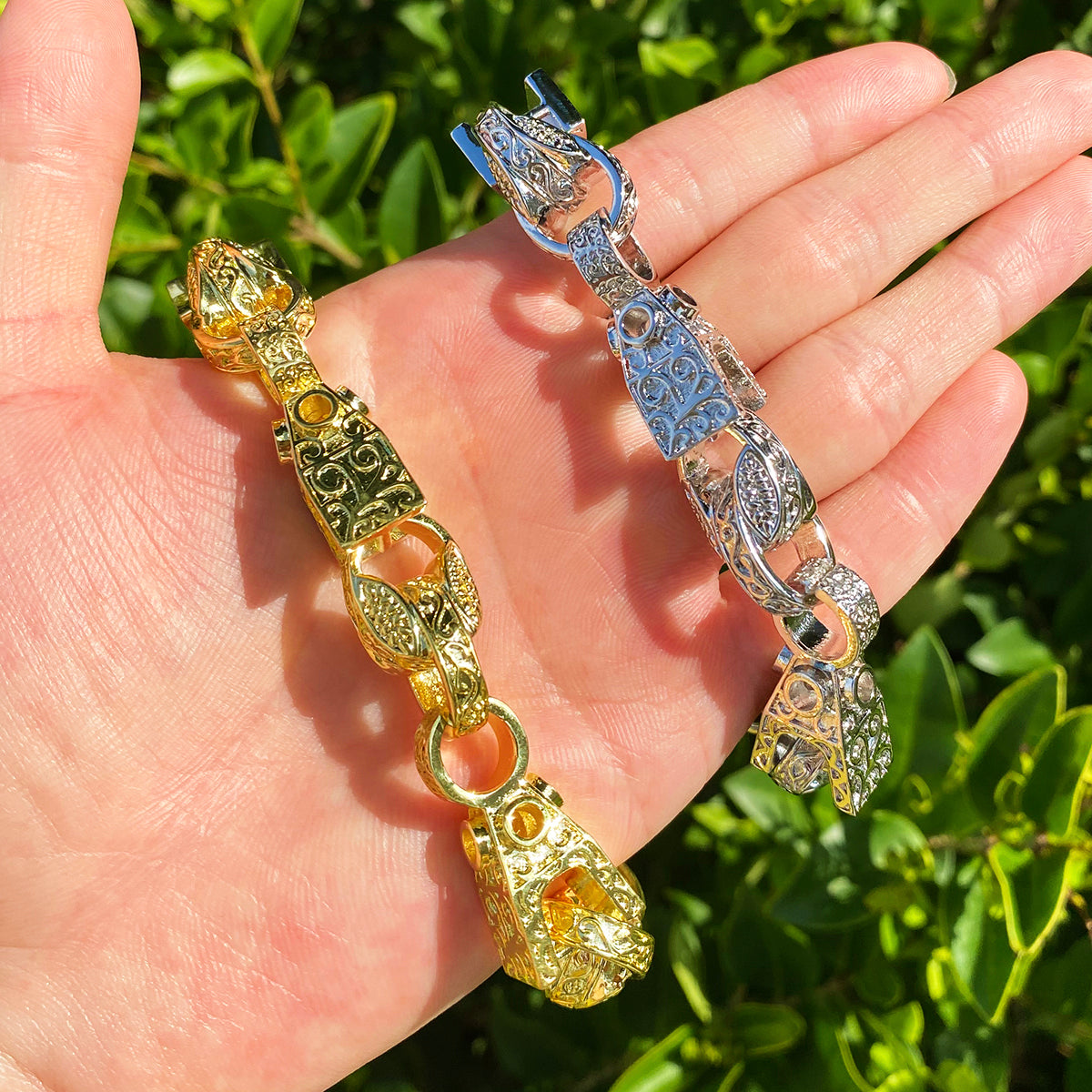 Bubble Letter Iced Out Block Tulip Bracelet for Men Real Copper Gold Plated Hip Hop Jewelry