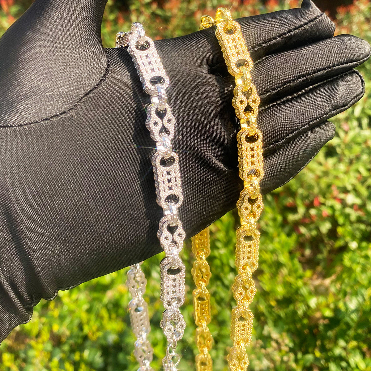 Bubble Letter Iced Out Star Bar Chain for Men Necklace Choker Real Gold Plated 5A Cubic Zirconia Hip Hop Jewelry Albert Clasp