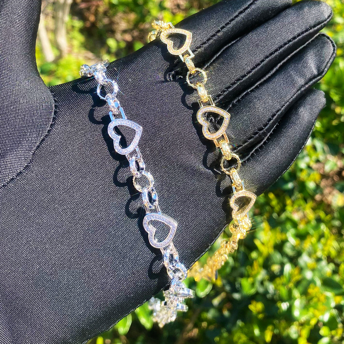 Bubble Letter Iced Out Hollow Heart Belcher Link Chain for Women Real Gold Plated Hip Hop Jewelry