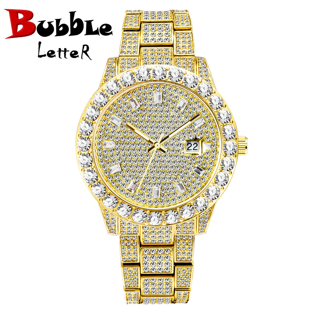 Bubble Letter DOUBLE DIAMOND BAGUETTE NUMBERS ICED OUT DIAMOND WATCH