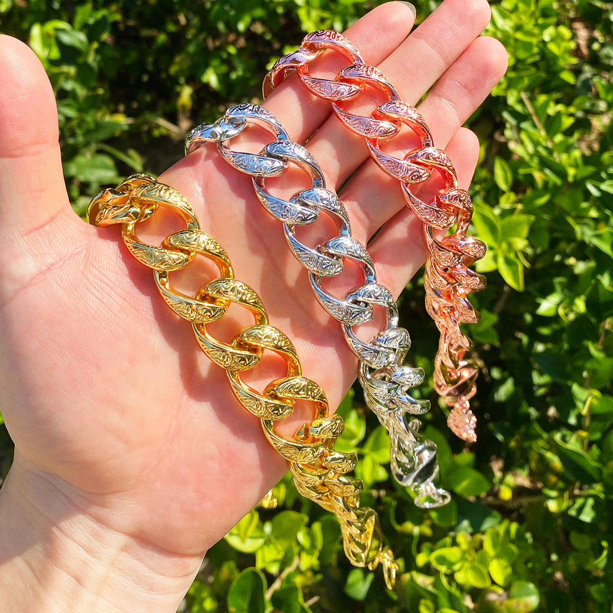 Bubble Letter Patterned Rounded Link Chain for Men Necklace Choker Real Copper Gold Plated Hip Hop Jewelry