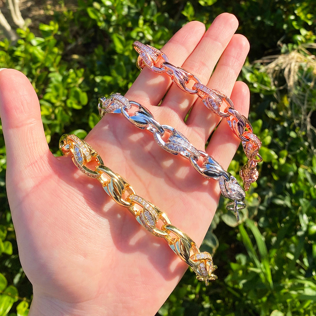 Bubble Letter Iced Out Tulip Bracelet for Men 5A Cubic Zirconia Gold Plated Hip Hop Jewelry