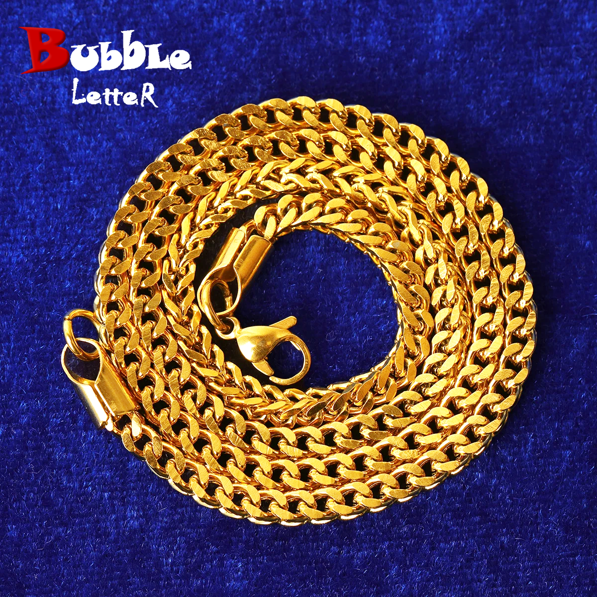 Bubble Letter Franco Chain Real Gold Plated Stainless Steel Hip Hop Jewelry