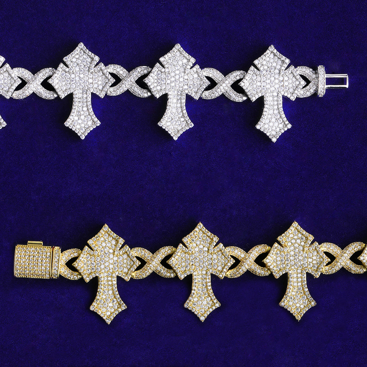 Bubble Letter Iced Out Cross Link Chain for Men Necklace Choker Prong Setting Hip Hop Jewelry