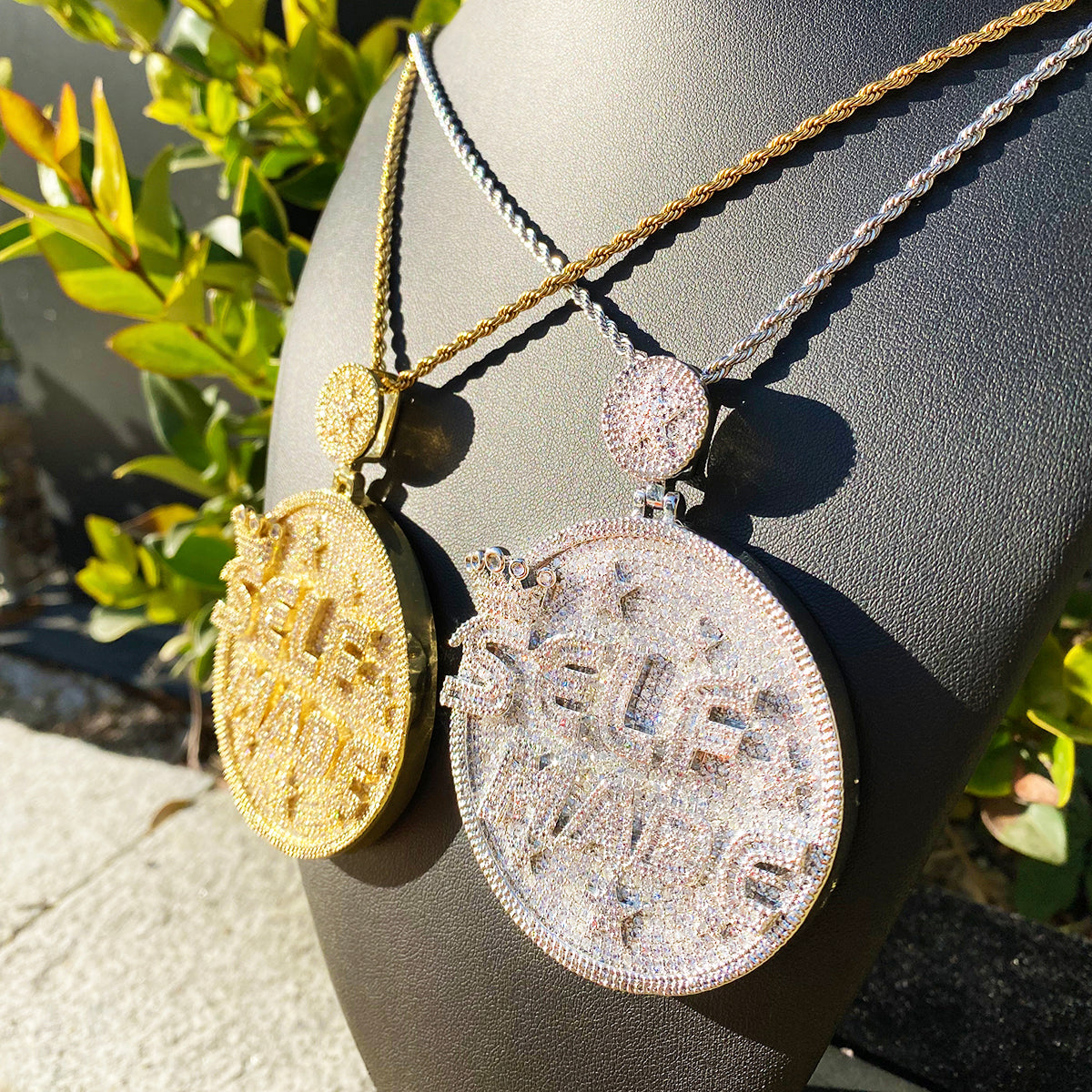 Bubble Letter Iced Out Self Made Dics Necklace Pendant for Men 5A Cubic Zirconia Gold Plated Hip Hop Jewelry