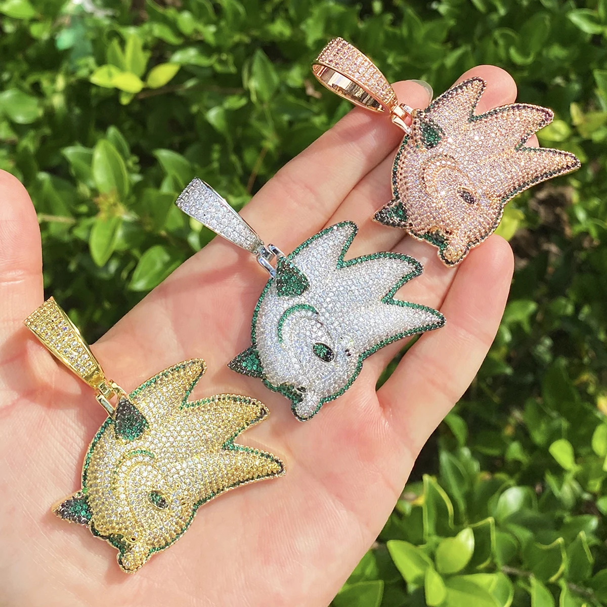 Bubble Letter Iced Out Sonic Necklace Pendant for Men 5A Cubic Zirconia Gold Plated Hip Hop Jewelry