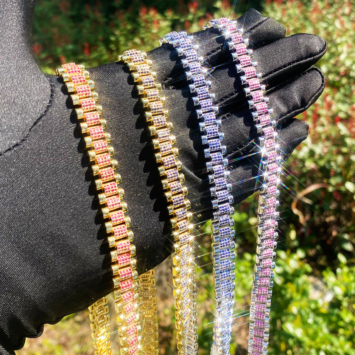 Bubble Letter Iced Out Silver Watch Belt Link Chain for Men Necklace Choker Real Gold Plated Cubic Zirconia Hip Hop Jewelry