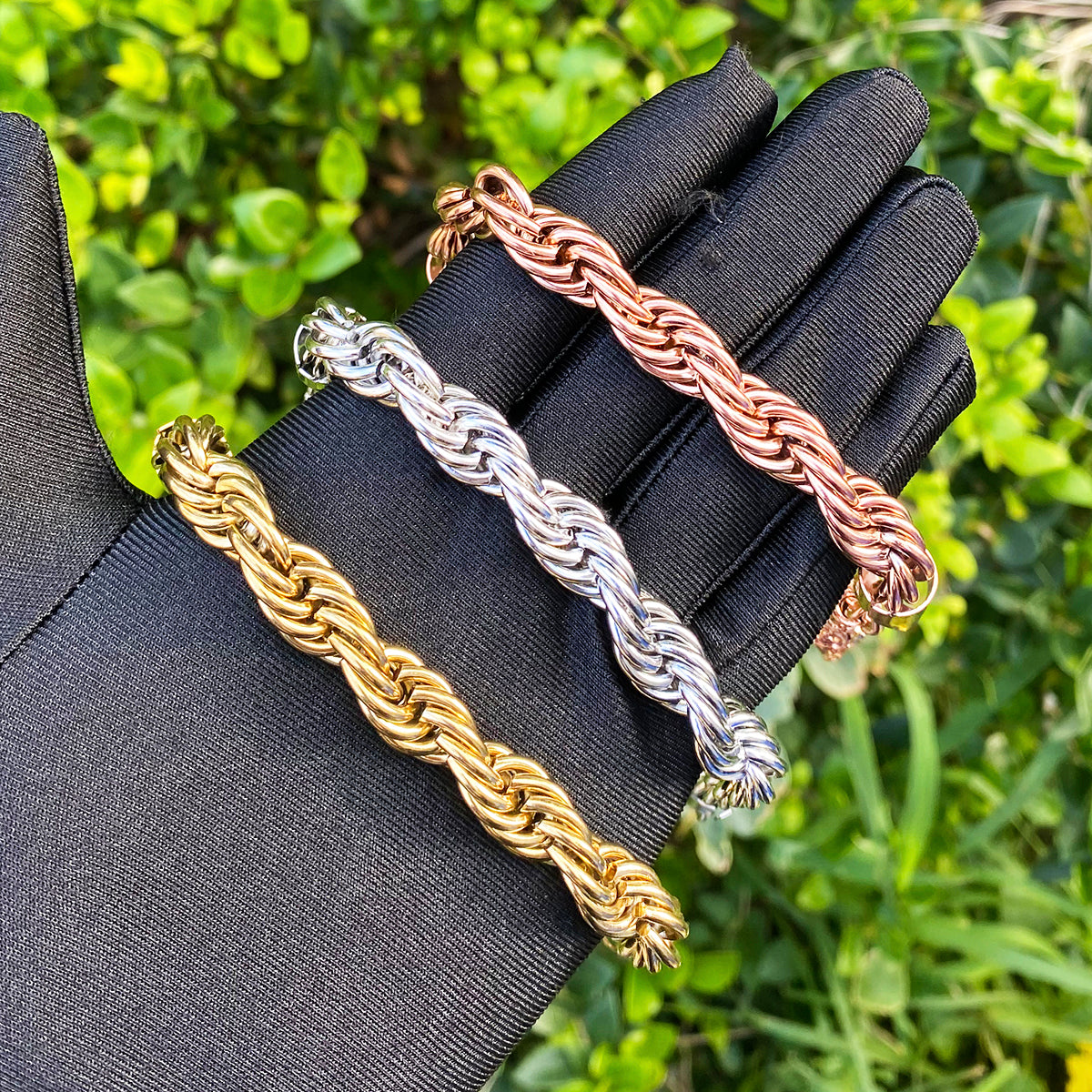 Bubble Letter 10mm Stainless Steel Rope Bracelet for Men PVD Plated Hip Hop Jewelry