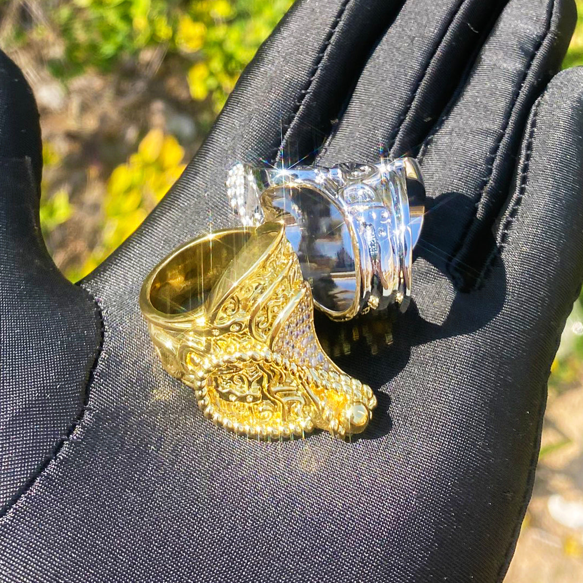 Bubble Letter Iced Out Saddle Ring for Men Real Gold Plated Copper Cubic Zirconia Hip Hop Jewelry