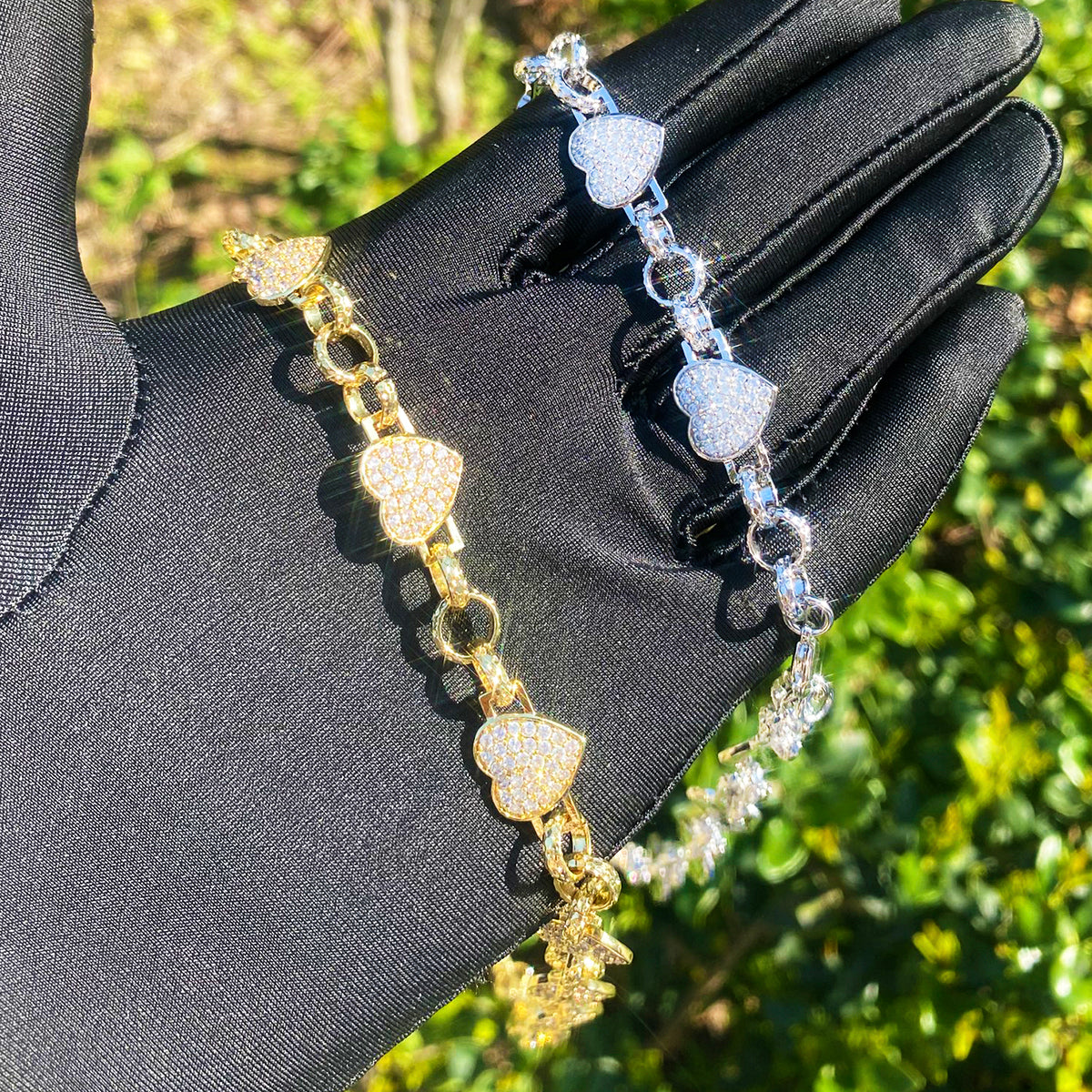 Bubble Letter Belcher Link Heart Chain Necklace for Men Real Gold Plated Copper Cubic Zirconia Hip Hop Jewelry