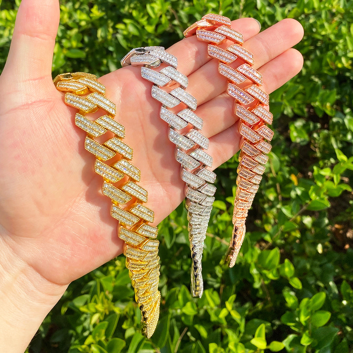 Bubble Letter 20mm Baguette Link Chain for Men Necklace Choker 5A Cubic Zirconia Gold Plated Hip Hop Jewelry