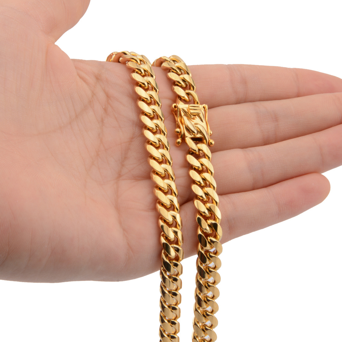 Bubble Letter Stainless Steel Miami Cuban Link Chain for Men Necklace Choker PVD Plating Real Gold Plated Lobster Clasp Hip Hop Jewelry