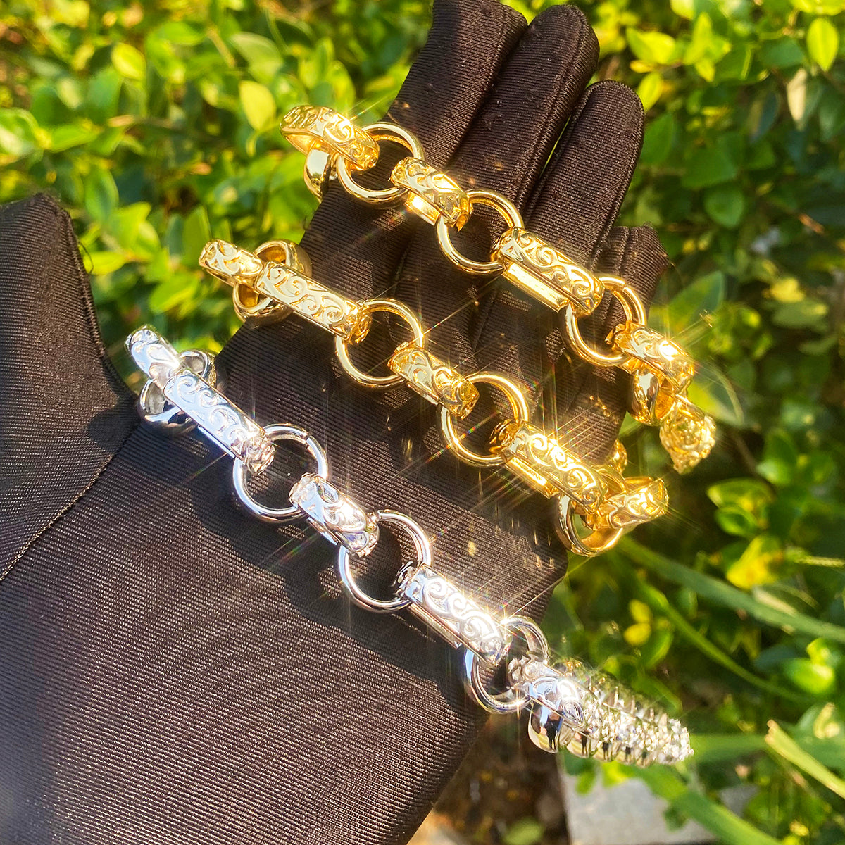Bubble Letter GYPSY Belcher Link Chain for Men Real Gold Plated Hip Hop Jewelry Albert Clasp