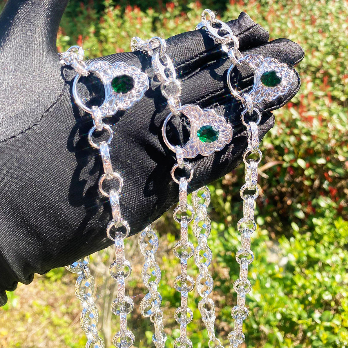 Bubble Letter Luxury Chain Necklace for Women with Emerald Pendant Real Gold Plated Copper Cubic Zirconia Hip Hop Jewelry