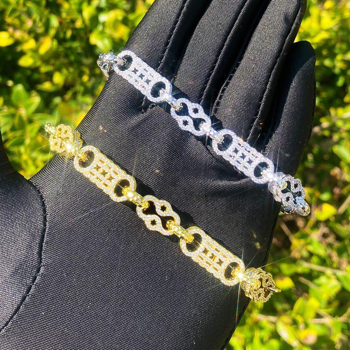 Bubble Letter Iced Out Star Bar Bracelet for Men Real Gold Plated 5A Cubic Zirconia Hip Hop Jewelry Albert Clasp