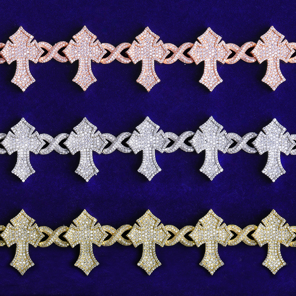 Bubble Letter Iced Out Cross Infinity Link Bracelet for Men 5A Cubic Zirconia Gold Plated Hip Hop Jewelry