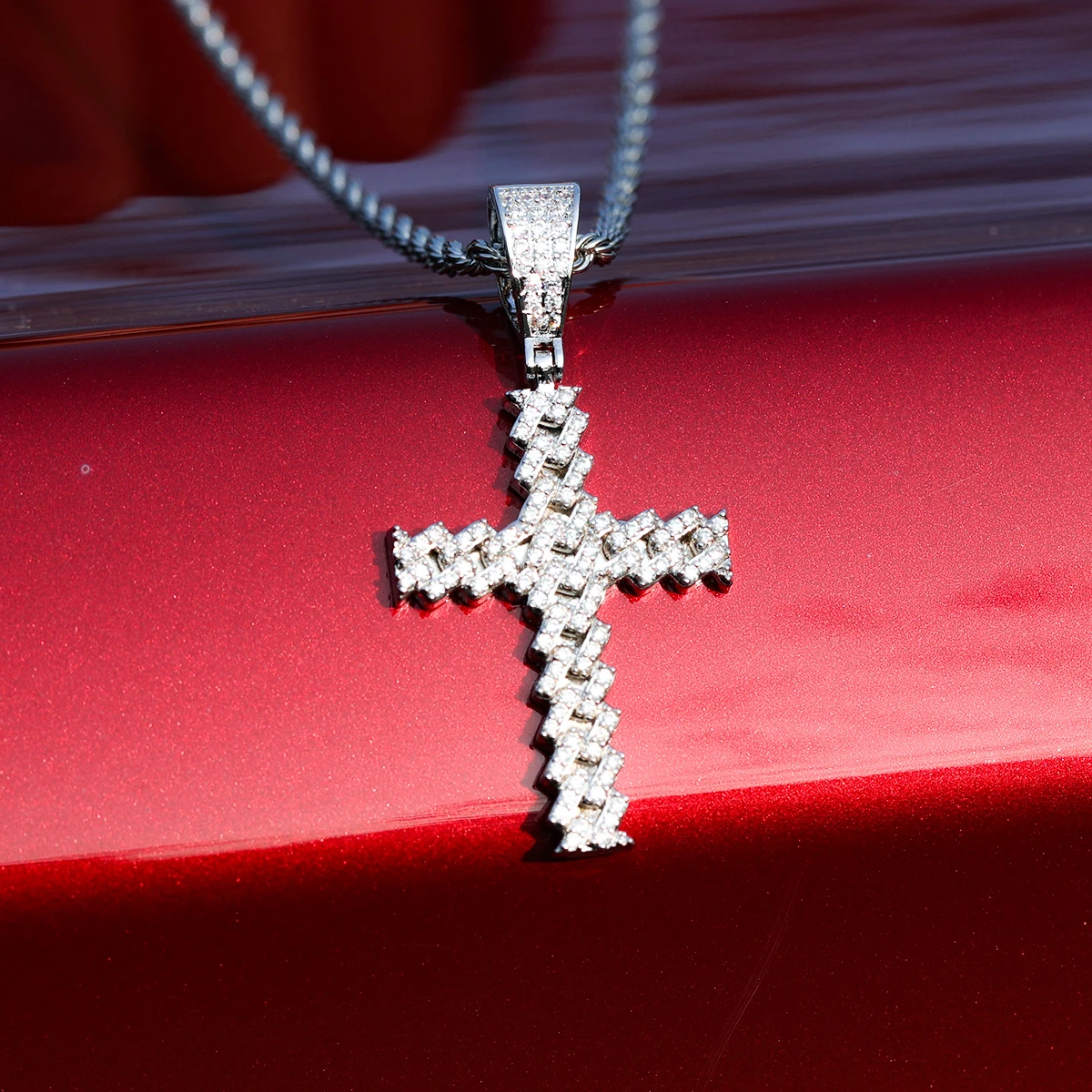 Bubble Letter Iced Out Cross Necklace for Women Dropshipping 2022 Best Selling Items