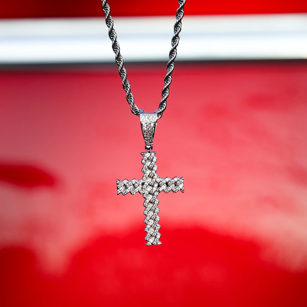 Bubble Letter Iced Out Cross Necklace for Women Dropshipping 2022 Best Selling Items