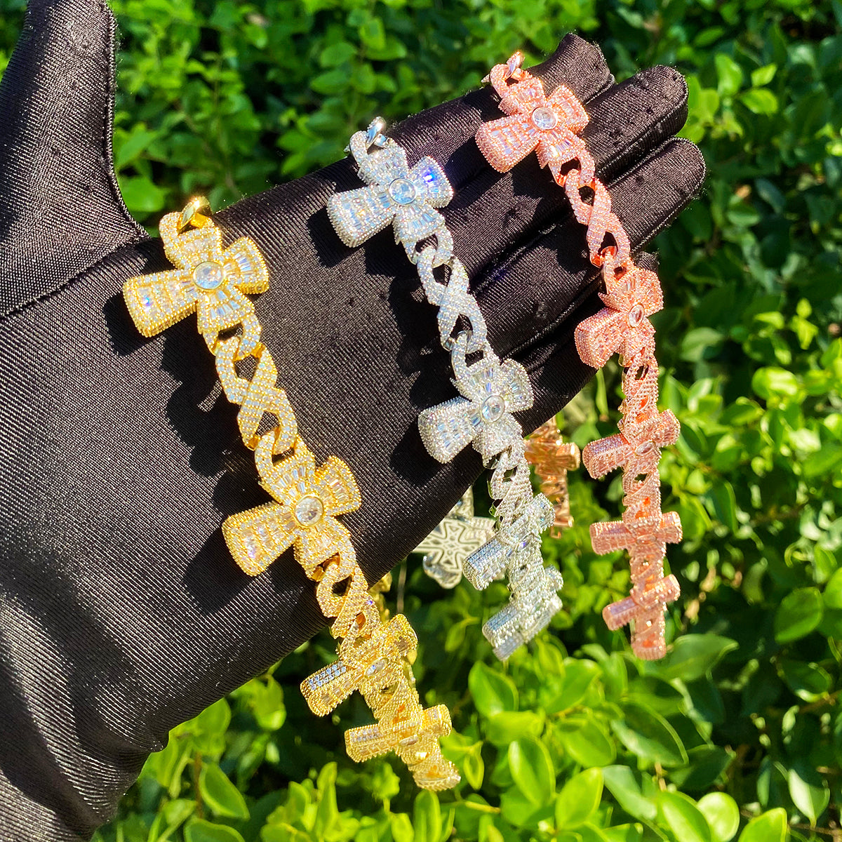 Bubble Letter Iced Out Cross Infinity Link Chain for Men 5A Cubic Zirconia Gold Plated Hip Hop Jewelry