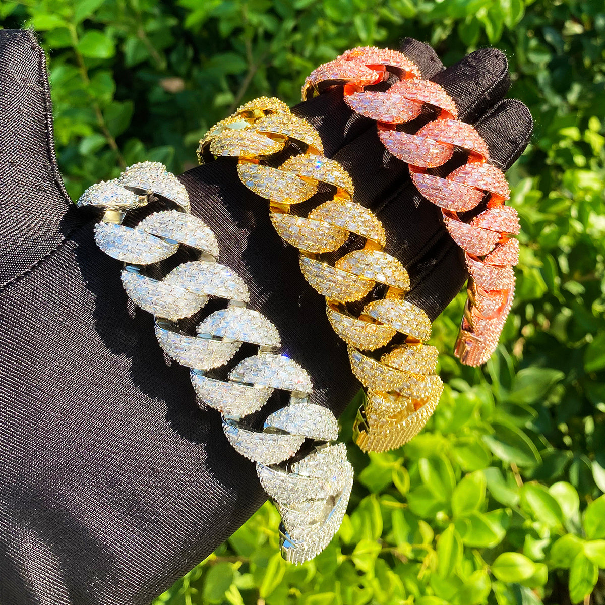 Bubble Letter 25mm Special Clasp Baguette Cuban Link Bracelet for Men 5A Cubic Zirconia Gold Plated Hip Hop Jewelry