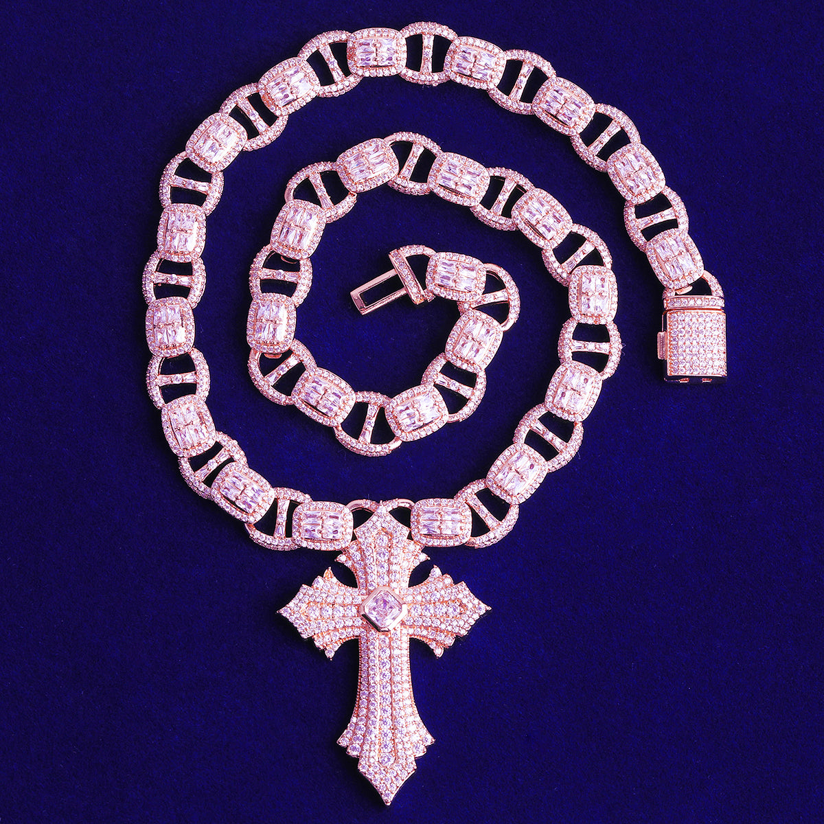 Bubble Letter Iced Out Coffee Bean Link Chain for Men 5A Cubic Zirconia Gold Plated Hip Hop Jewelry