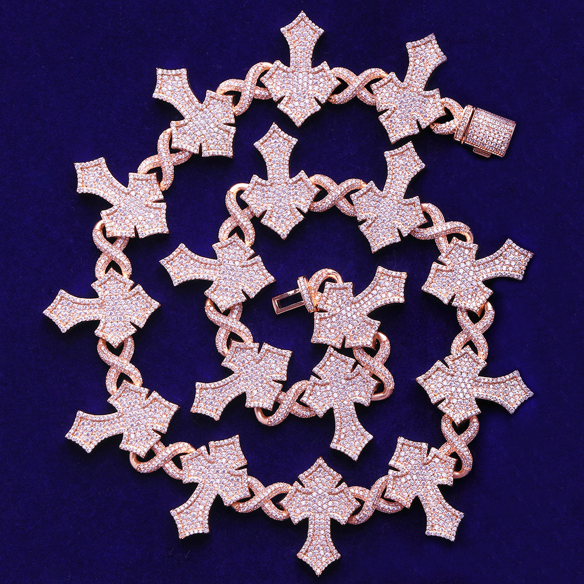 Bubble Letter Iced Out Cross Link Chain for Men Necklace Choker Prong Setting Hip Hop Jewelry