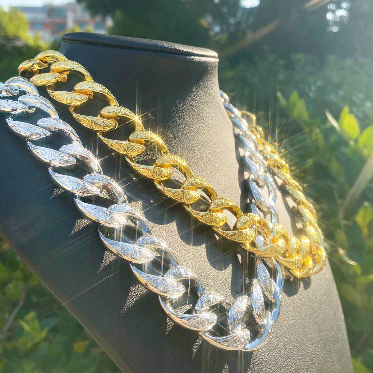 Bubble Letter Patterned Rounded Link Chain for Men Necklace Choker Real Copper Gold Plated Hip Hop Jewelry