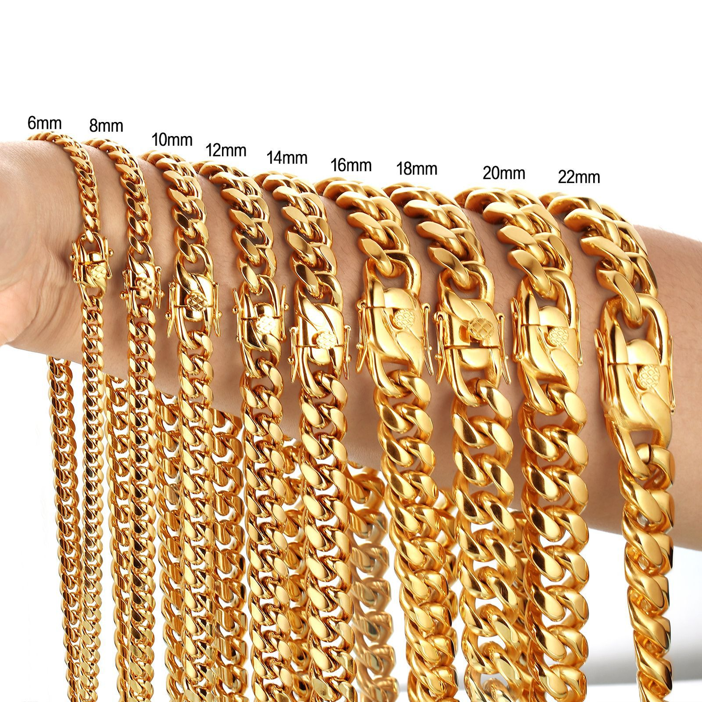 Bubble Letter Stainless Steel Miami Cuban Link Chain for Men Necklace Choker PVD Plating Real Gold Plated Lobster Clasp Rapper Jewelry