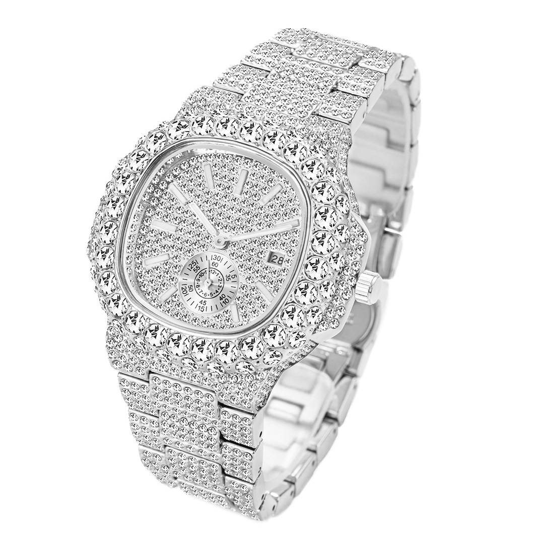 Bubble Letter VVS FULL ICE DATE SPECIAL MINUTE HAND ICED OUT DIAMOND WATCH