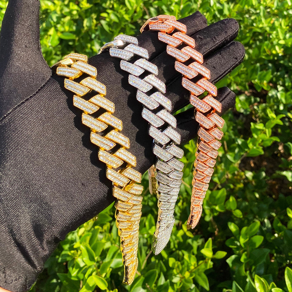 Bubble Letter 20mm Baguette Link Chain for Men Necklace Choker 5A Cubic Zirconia Gold Plated Hip Hop Jewelry