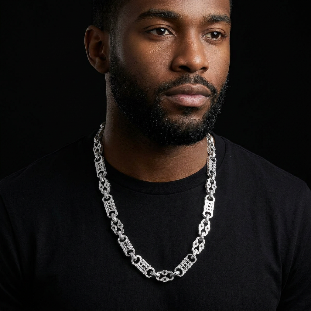 Bubble Letter Iced Out Star Bar Chain for Men Necklace Choker Real Gold Plated 5A Cubic Zirconia Hip Hop Jewelry Albert Clasp