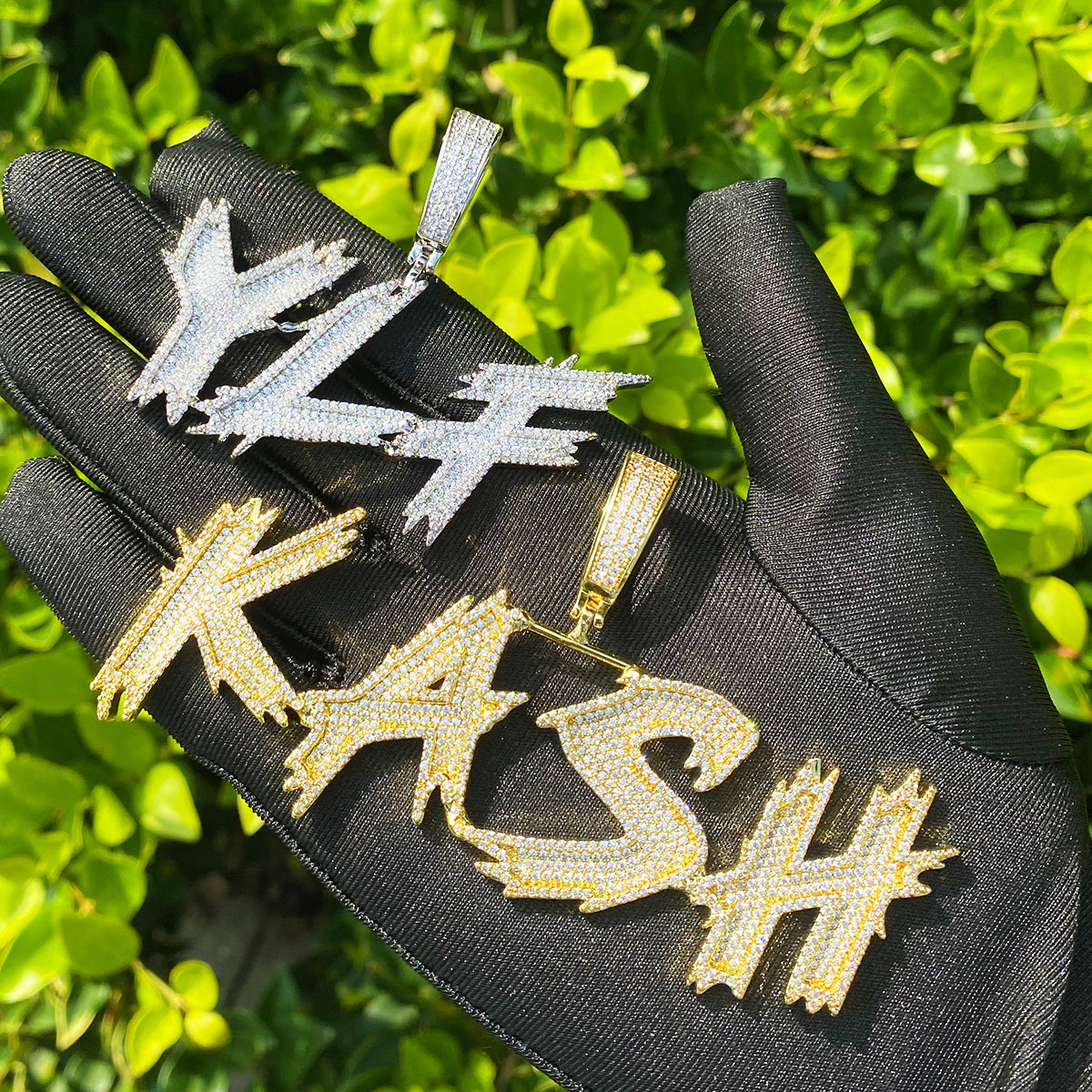 Bubble Letter Iced Out Custom Name Necklace Pendant for Men 5A Prong Setting Cubic Zirconia Copper Gold Plated Hip Hop Jewelry