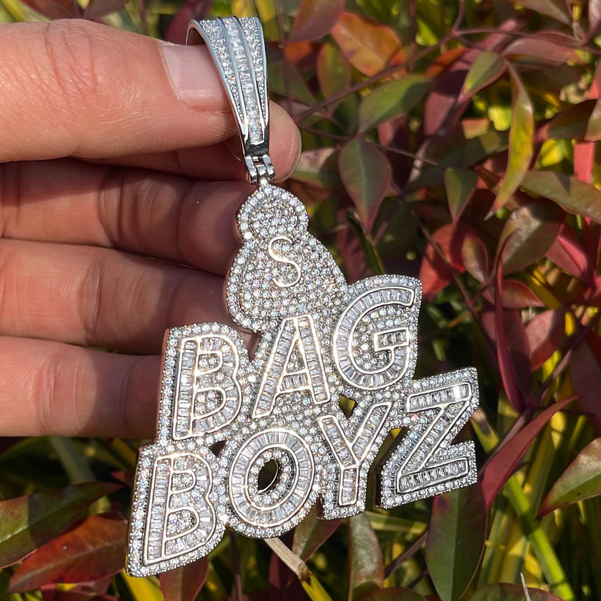 Bubble Letter Jewelry Iced Out Necklace for Men Prong Setting Charms BAG BOYZ Pendant Hip Hop Jewelry