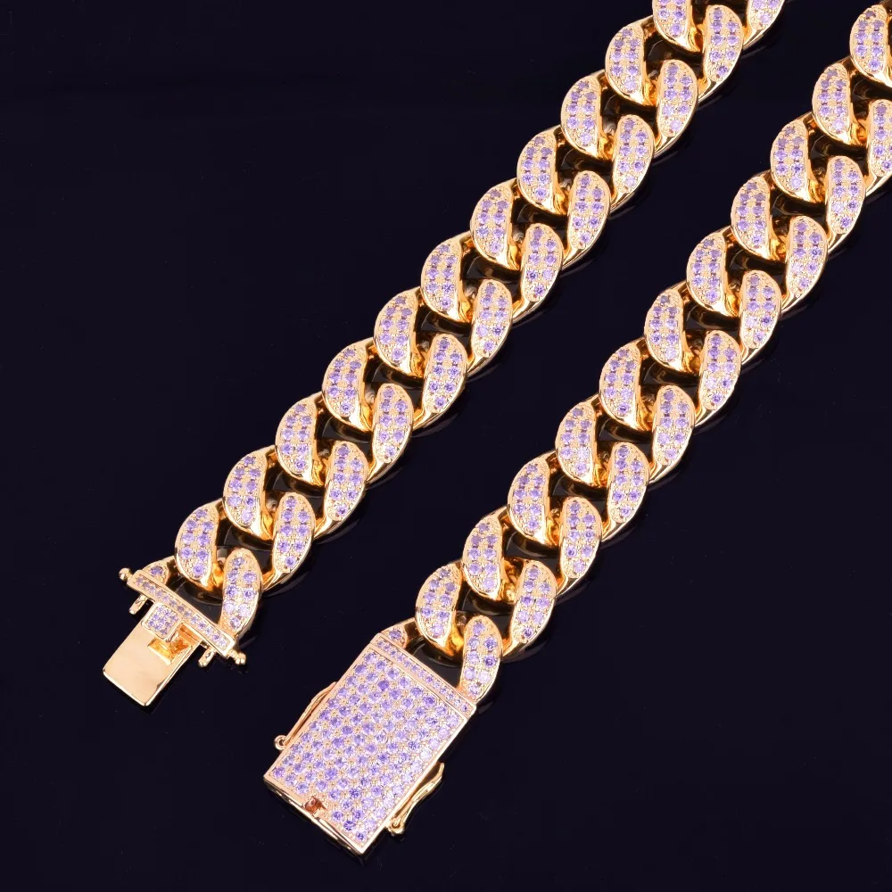 Bubble Letter Heavy Purple Zircon Miami Cuban Link Chain for Men Necklace Choker Bling Hip Hop Rock Fashion Jewelry 2021 Trend