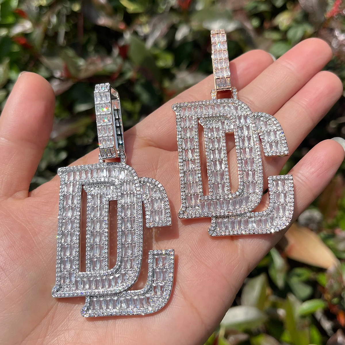 Bubble Letter Baguette Necklace for Men Dream Chaser Pendant Cubic Zirconia AAAAA Charms Hip Hop Jewelry